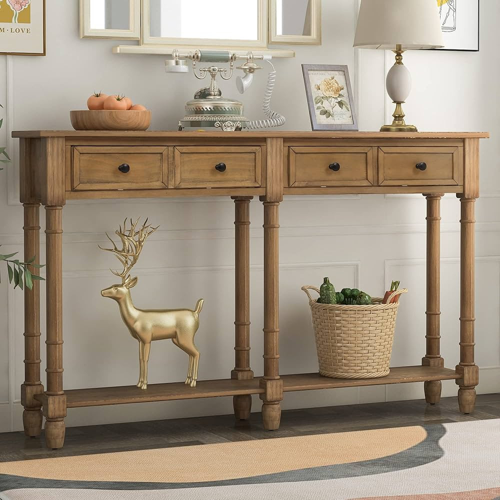 P PURLOVE Wood Slim Console Table with Drawer 58 Inch Long Sofa Table with Bottom Shelf for Livin... | Amazon (US)