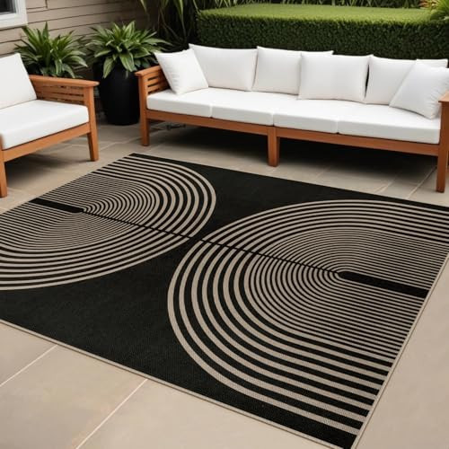Rugalia Easy Jute Indoor Outdoor 5x7 Area Rug, Black Washable Modern Rainbow Rugs for Living Room, Non-Slip Boho Farmhouse Bedroom Rug Abstract Floor Carpet for Patio Dining Room Nursery | Amazon (US)