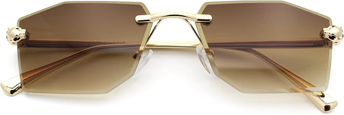Luxe Bevel Geometric Square Rectangle Rimless Cougar Head Sunglasses | Amazon (US)