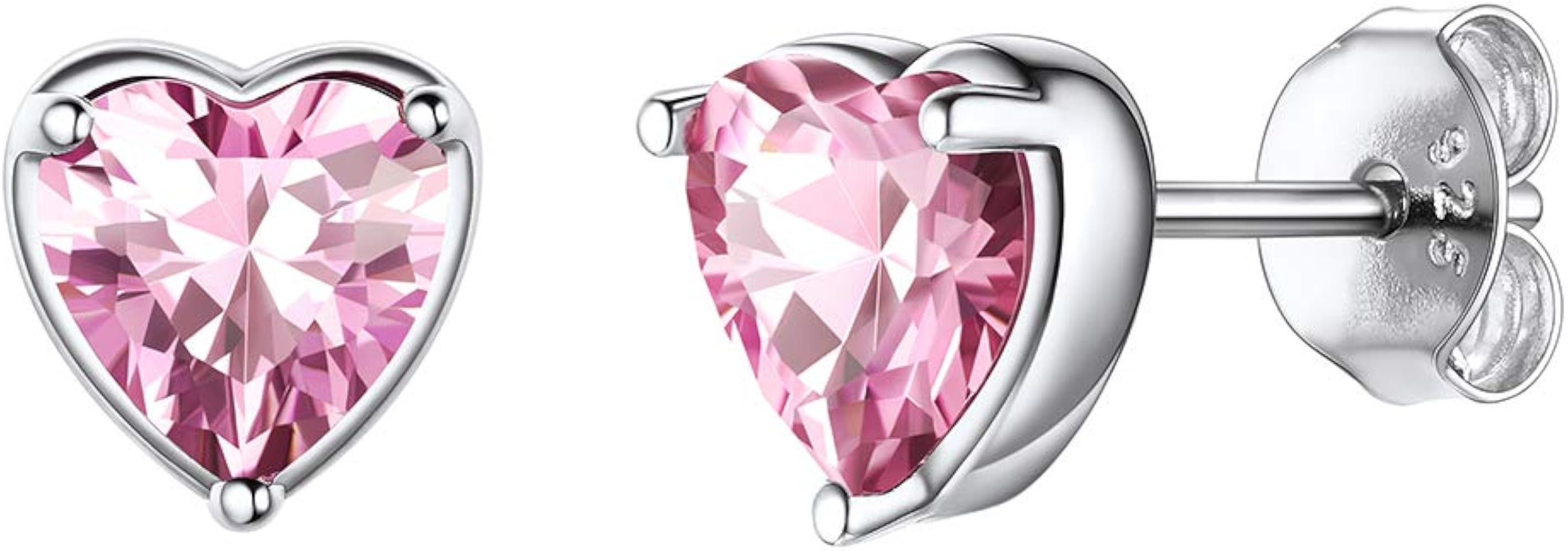 ChicSilver 925 Sterling Silver Sparkling Heart/Round/Princess Cut Birthstone Stud Earrings for Wo... | Amazon (US)