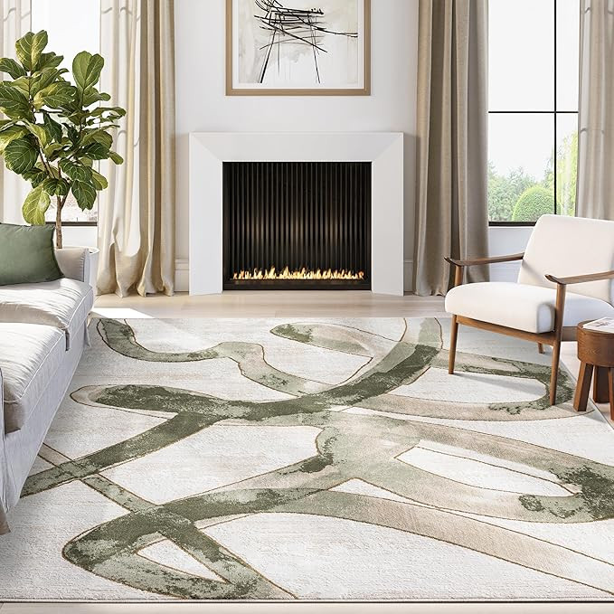 Abani Beige Cream Green Graffiti Washable Area Rug \u2013 8' x 10' \u2013 Abstract Artistic Desig... | Amazon (US)