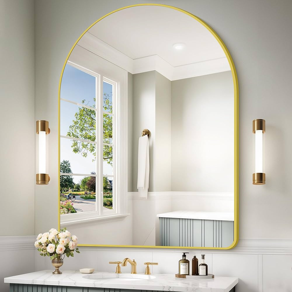 Arched Bathroom Mirror, 36"x48" Gold Arch Mirror for Bathroom, Wall Mounted Mirror, Gold Vanity W... | Amazon (US)