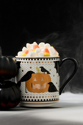 Bistro Tile Stoneware 24k Gold Accent Halloween Mug | Anthropologie (US)