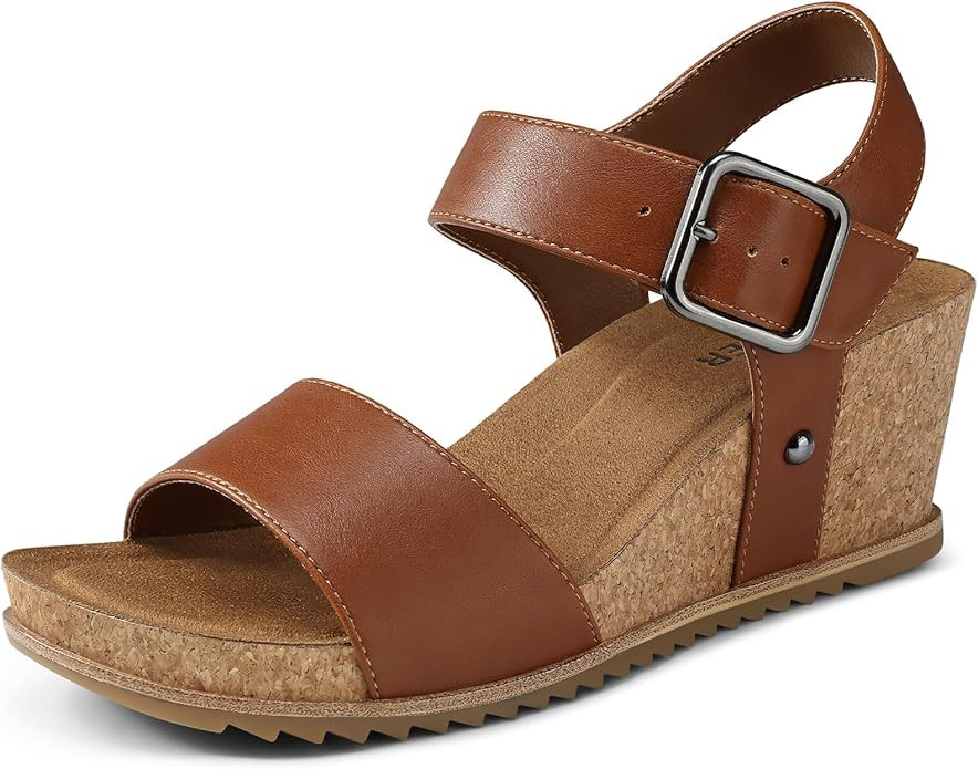 SHIBEVER Women's Wedge Sandals Dressy Comfortable Open Toe Cork Platform Ankle Strap Buckle Summe... | Amazon (US)