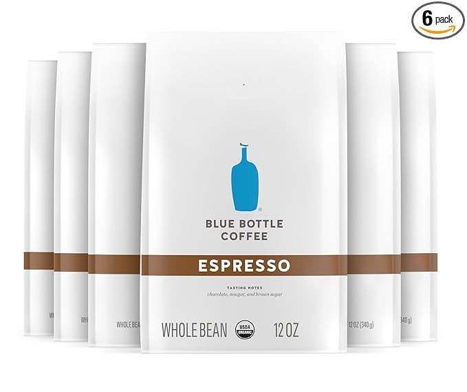 Blue Bottle Whole Bean Organic Coffee, Espresso, Dark Roast, 12 Ounce bag (Pack of 6) | Amazon (US)