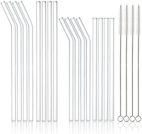 16 Pack Reusable Glass Straws, Size 10''x10MM and 8.5''x10MM Each Including 4 Straight and 4 Bent... | Amazon (US)