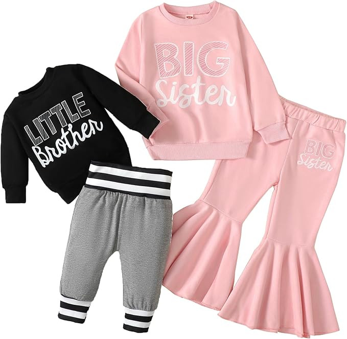 Big Sister Little Brother Matching Outfits Sweatshirt Top Pants Toddler Newborn Fall Winter Cloth... | Amazon (US)