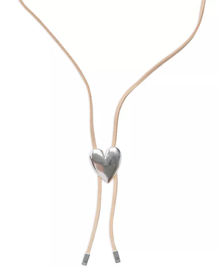 Lucky Brand Silver-Tone Leather Heart Bolo Necklace, 35 | Macy's