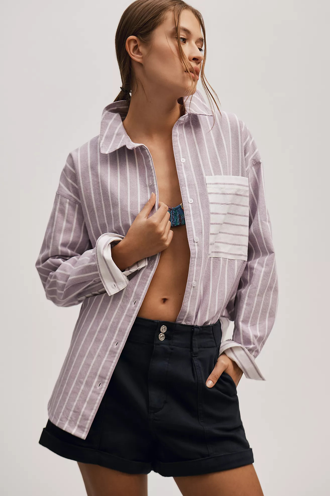 Maeve Long-Sleeve Oxford Mixed Stripe Buttondown Shirt | Anthropologie (US)