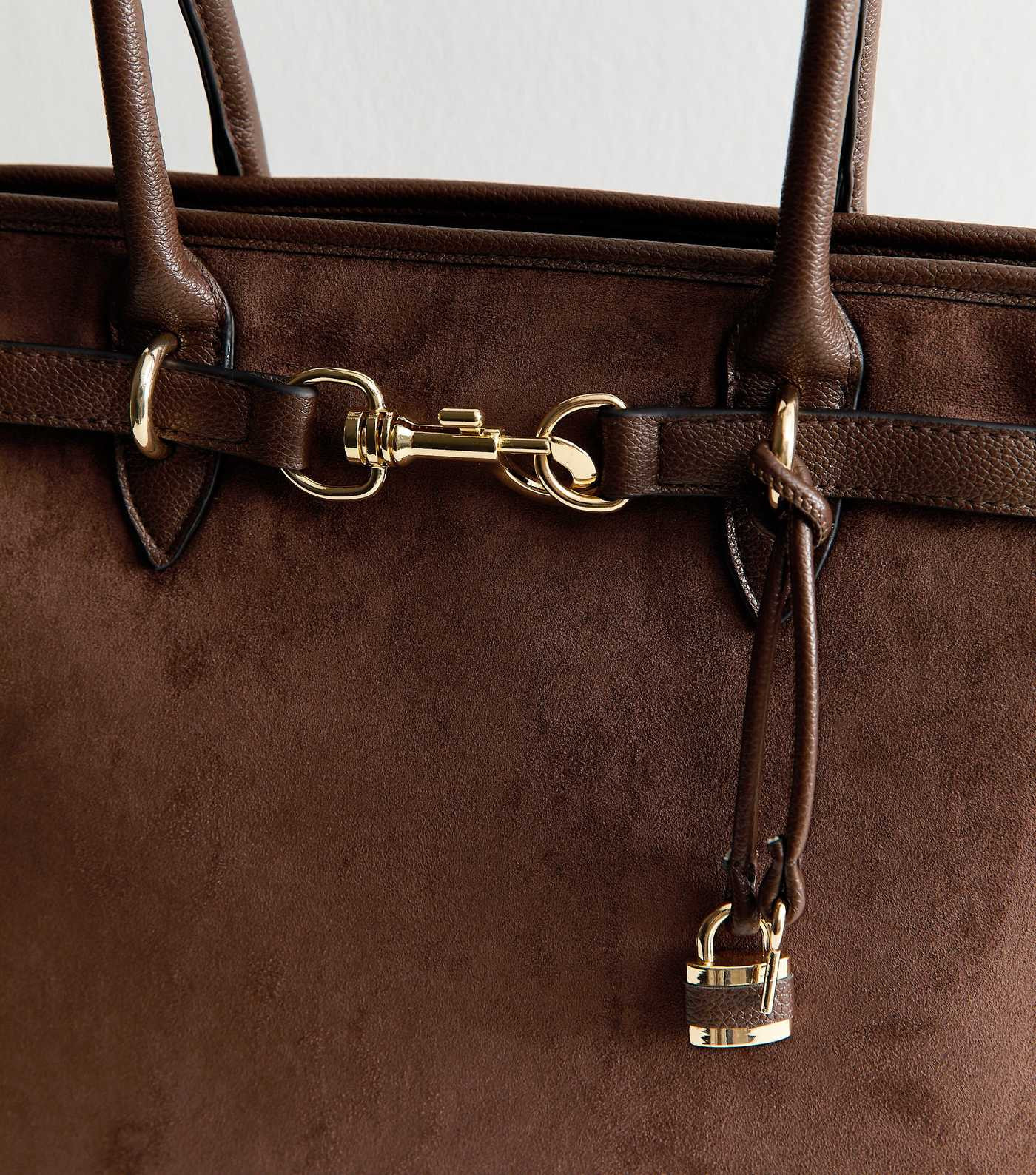 Dark Brown Faux Suede Belted Tote Bag | New Look | New Look (UK)