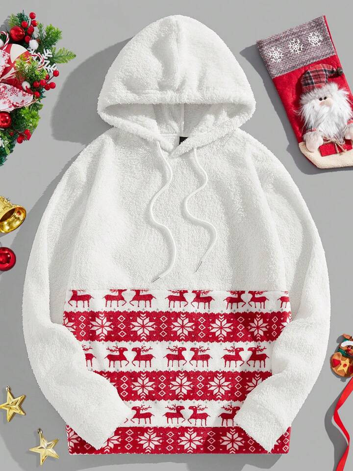 Manfinity Modomio Men's Contrast Color Patchwork Loose Drop Shoulder Long Sleeve Fleece Hoodie, S... | SHEIN