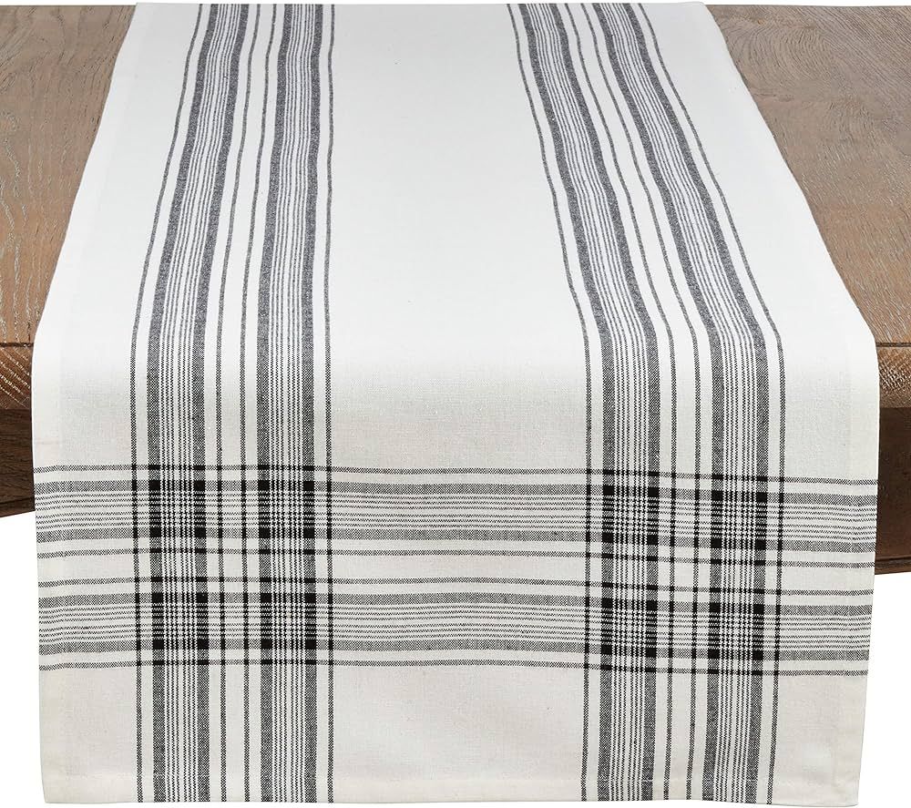 SARO LIFESTYLE 6562.BK1672B Barry Collection Plaid Pattern Cotton Table Runner, 16" x 72", Black | Amazon (US)