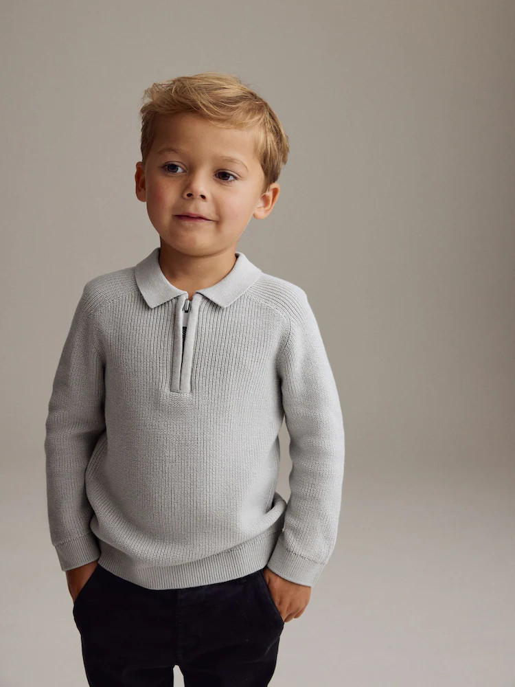 Light Grey Long Sleeve Quarter Zip Knitted Polo Shirt (3mths-7yrs) | Next US