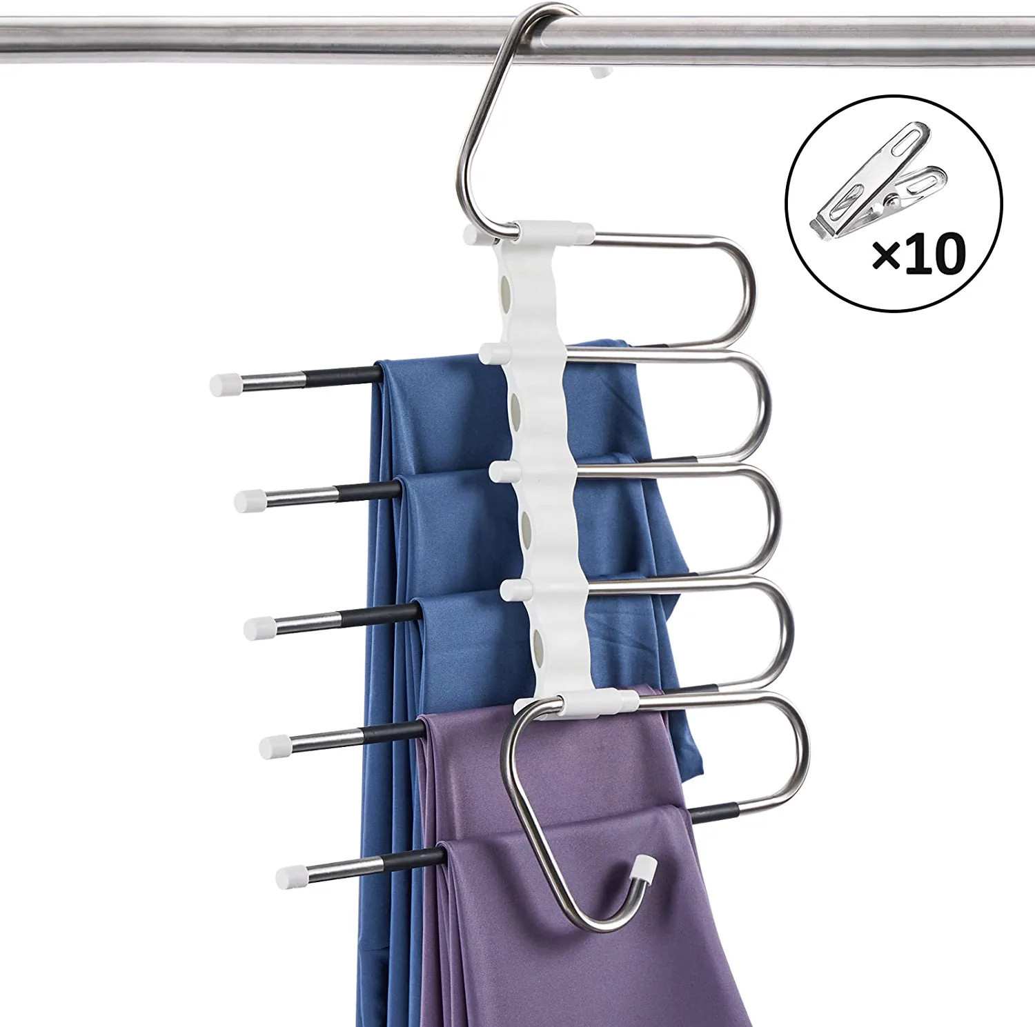 TECHMILLY Magic Pants Hangers Space Saving with Clips, 1 Pack Non-Slip Closet Organizer Hanger, M... | Amazon (US)