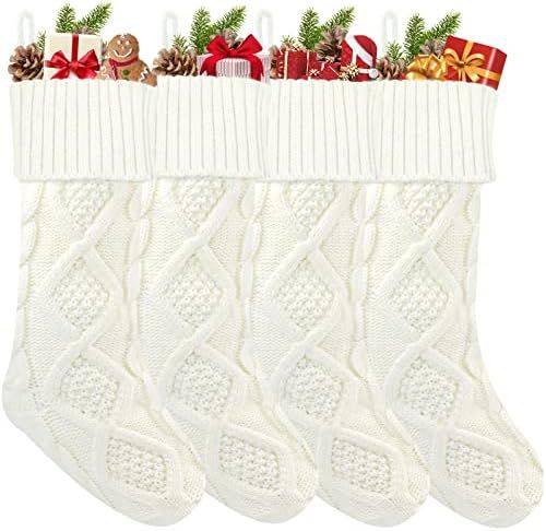 Christmas Stockings 4 Pack White - 18 Inches Cable Knit Christmas Stocking, Large Farmhouse Stock... | Amazon (CA)