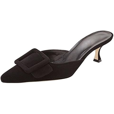 Fericzot Mule Slippers for Women,Slingback Buckle Pumps Pointed Toe Kitten Heels Shoes Slides Bac... | Amazon (US)