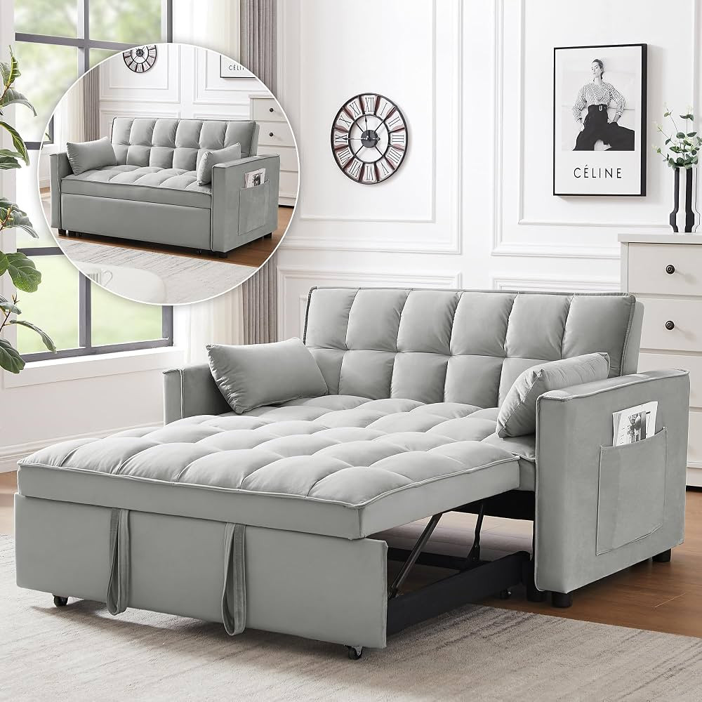 3 in 1 Convertible Sleeper Sofa Bed, Futon Couches for Living Room with Side Pocket | Adjustable ... | Amazon (US)