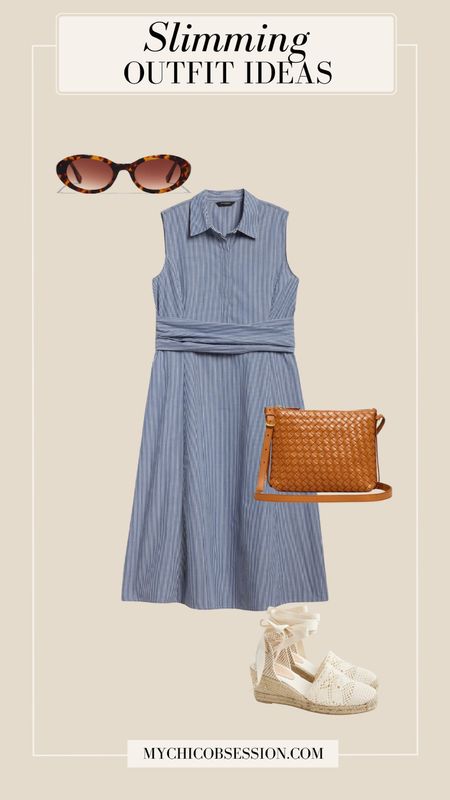 Try a belted shirtdress for a slimming work outfit. Pair it with a woven leather purse, sunglasses, and espadrilles.

#LTKSeasonal #LTKStyleTip