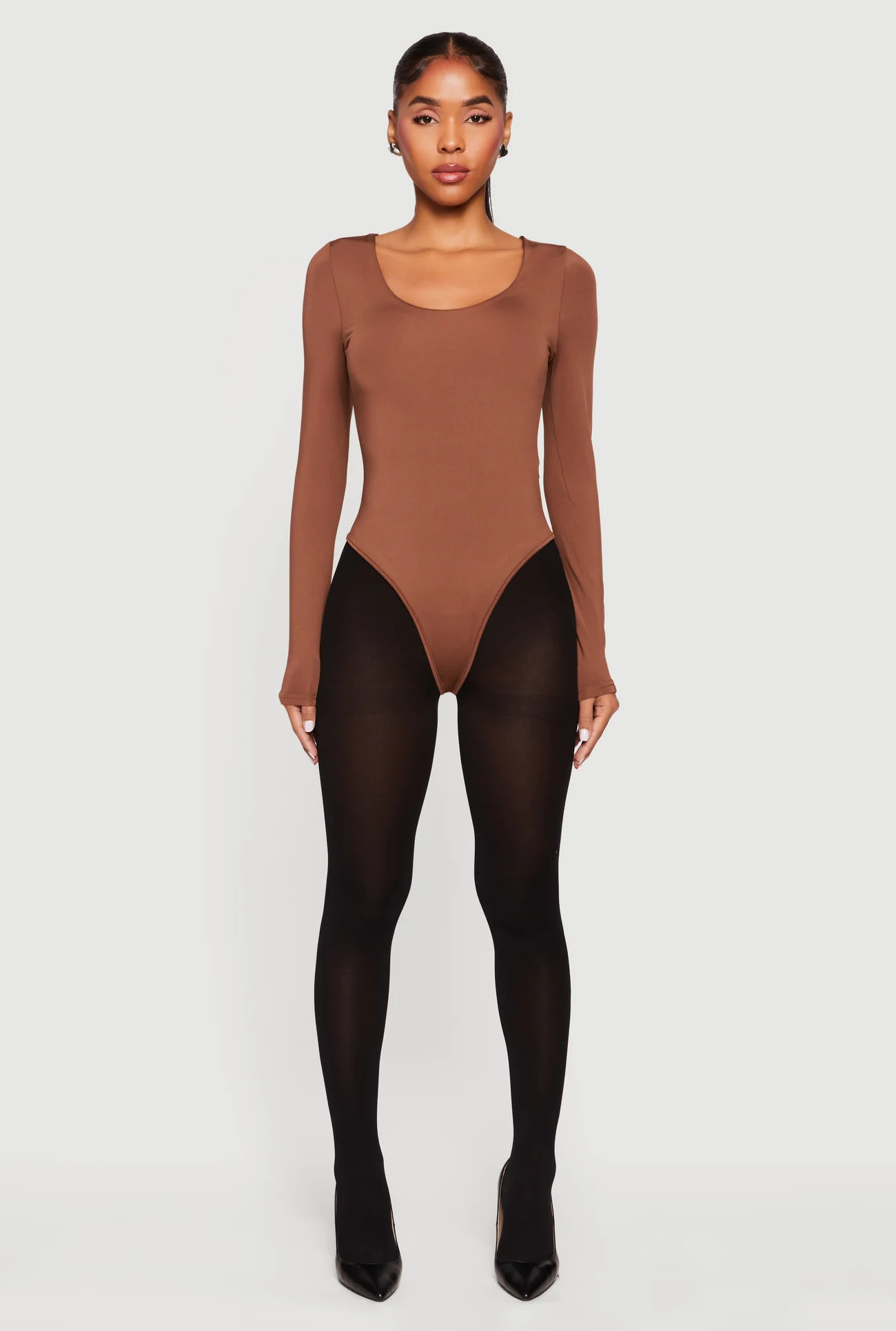 Solid Long Sleeve Scoop Neck Bodysuit | Rainbow Shops