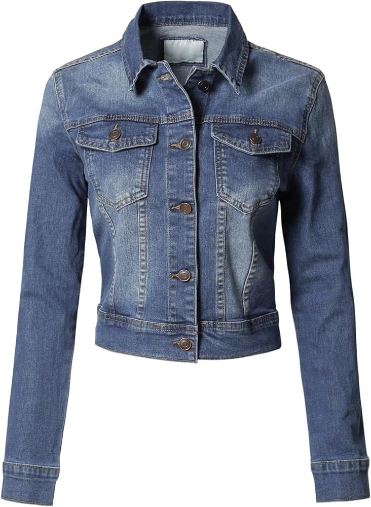 Design by Olivia Women's Classic/Destroyed Vintage Washed Long Sleeve Denim Jean Jacket | Amazon (US)