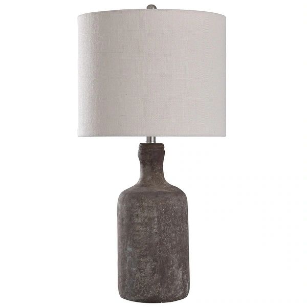 StyleCraft Olney Textured Concrete Table Lamp with Off-White Linen Drum Shade | Bed Bath & Beyond