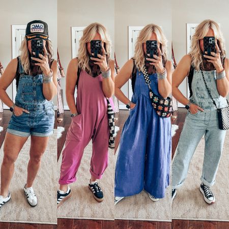 Lace tank outfit ideas 
•Lace tank size m 
•Shorts overalls  size s
•Onesie size s
•Blue jumper size s
•Denim overall size m 
Trucker hat, sneaker style, style over 40, free people style, overalls style 

#LTKstyletip #LTKfindsunder100 #LTKover40