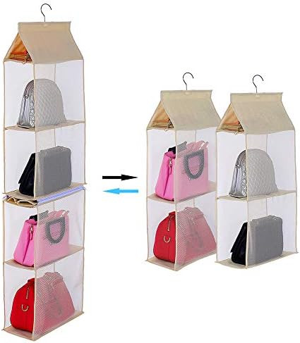 KEEPJOY Closet Purse Organizer, Hanging Handbag Organizer for Closet with 4 Large Heavy-Duty Mesh Sh | Amazon (US)