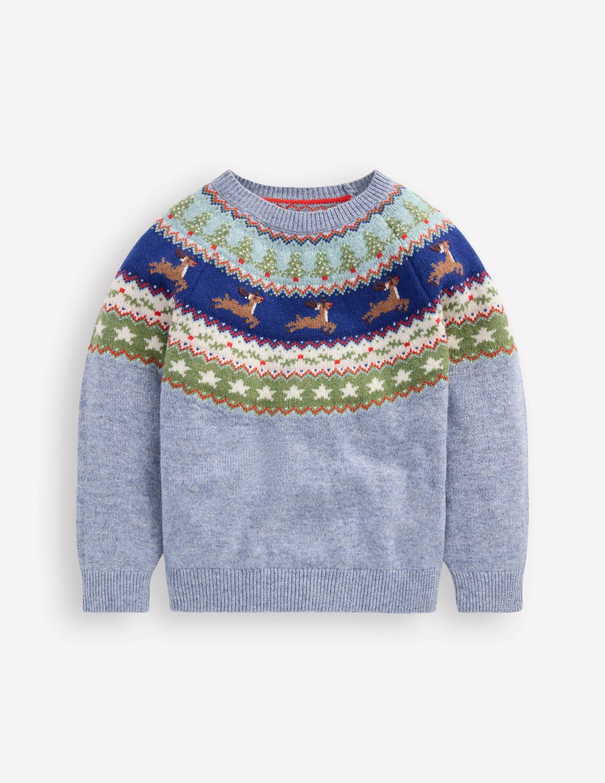 Fair Isle Jumper-Glacier Blue Reindeer | Boden (US)