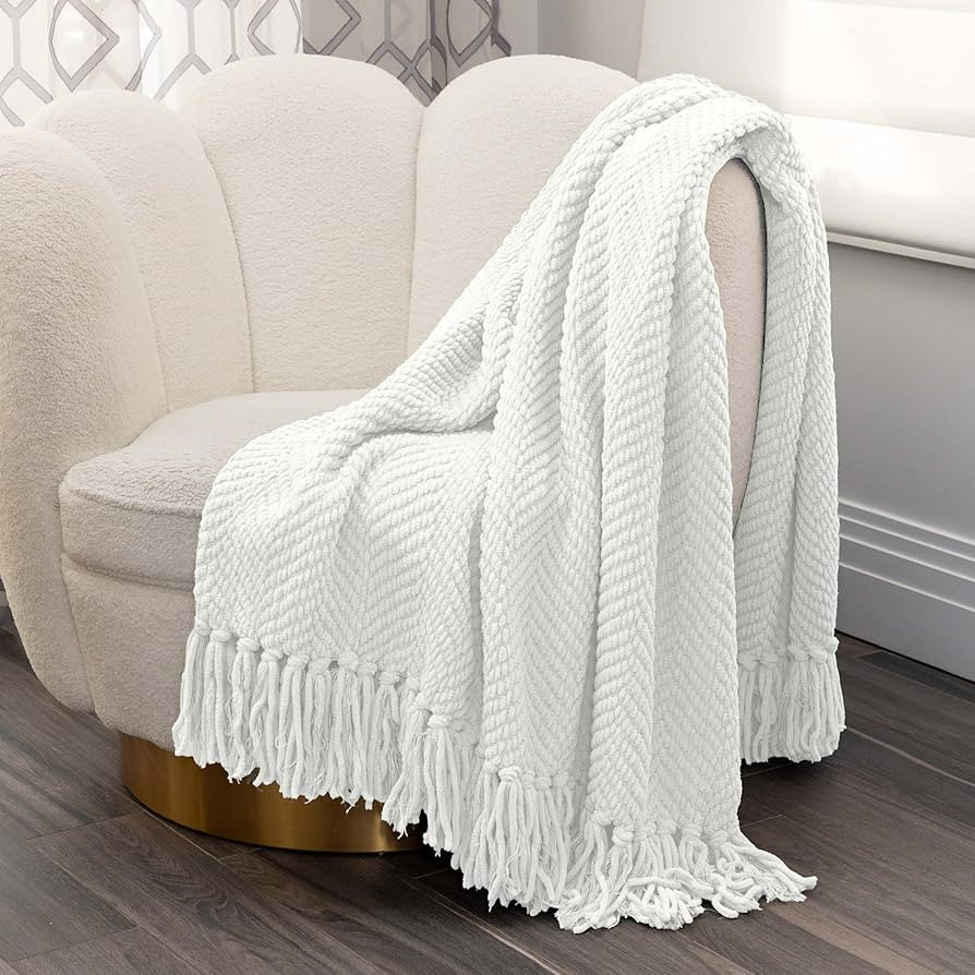 Nicole Miller Chloe Textured Soft Knit Throw Blanket with Tassels – for Home, Couch, Bed, Livin... | Amazon (US)