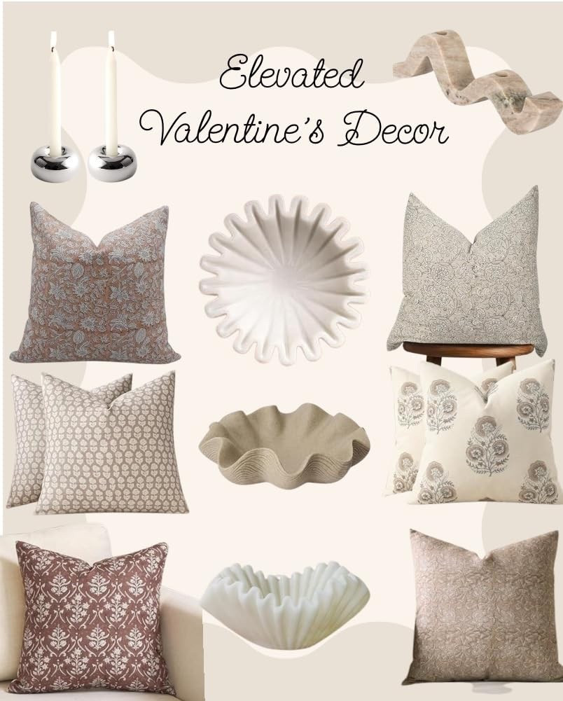 Neutral, Subtle, Elevated Valentine’s Day Home Decor 💕🌷

featuring stunning designer inspired, creamy beige throw pillows with modern floral block prints & swirling floral designs  | heavy natural stone decorative bowls with free form scalloped edges and curves | unique organic modern travertine bowls | organic-modern wavy stone candleholder | curved marble double tapered candleholder | round silver taper candlestick holders | shiny nickel organic modern candlesticks
@amazonhome @amazon 

#LTKHome #LTKSeasonal #LTKValentine