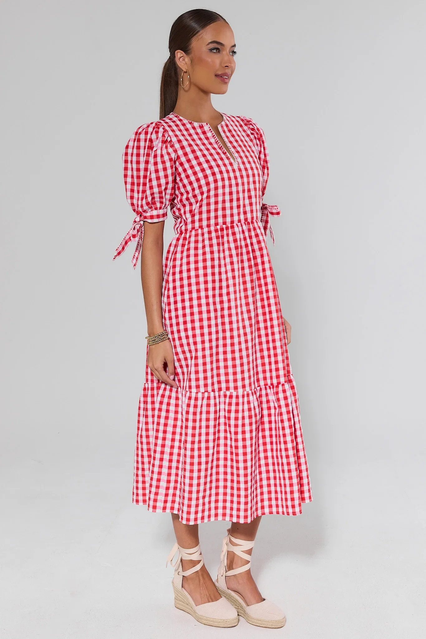 Hazel Red Gingham Midi Dress | Avara