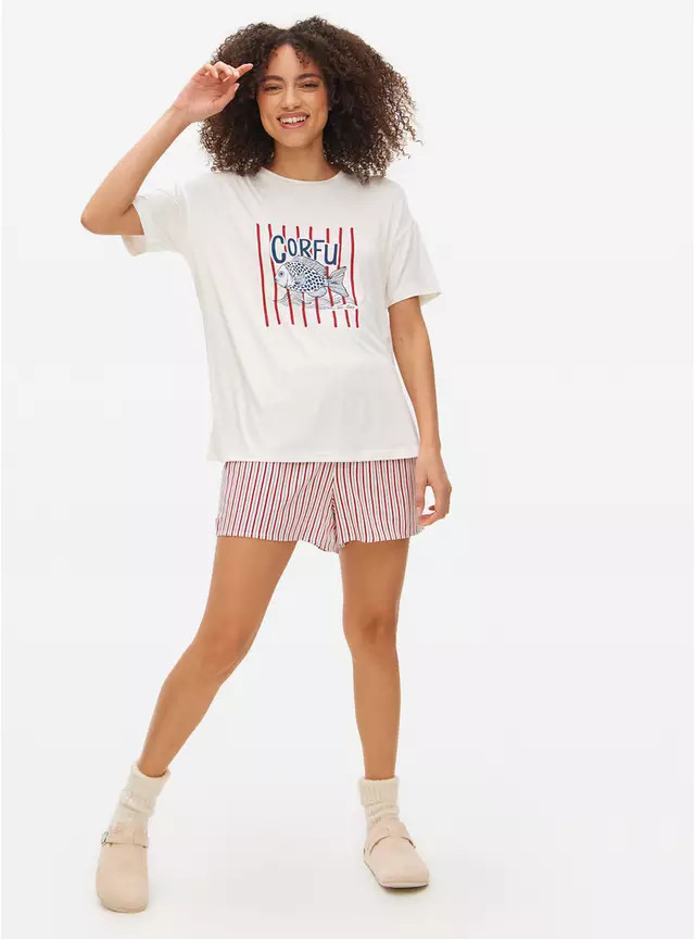 Corfu Printed Red Stripe Pyjama Set XXL | Tu Clothing