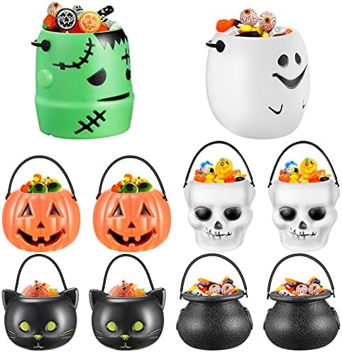 Cabilock 12PCS Halloween Pumpkin Bucket Trick or Treat Pots Candy Holder Pail with Handle Skull G... | Amazon (US)