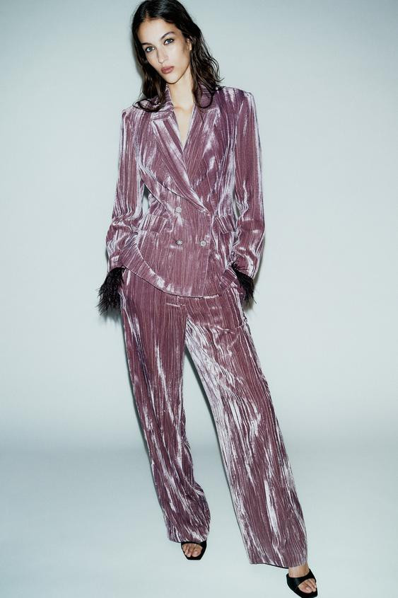 VELVET WIDE LEG PANTS | Zara US