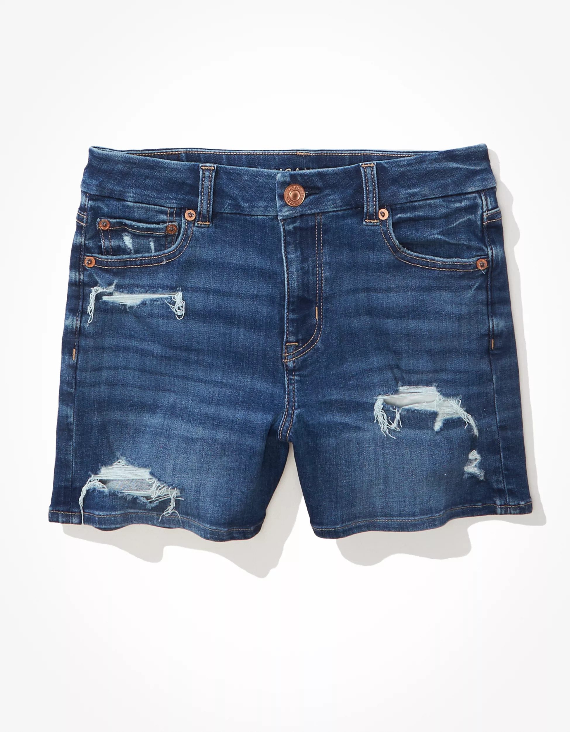 AE Ne(x)t Level Curvy Denim Midi Short | American Eagle Outfitters (US & CA)