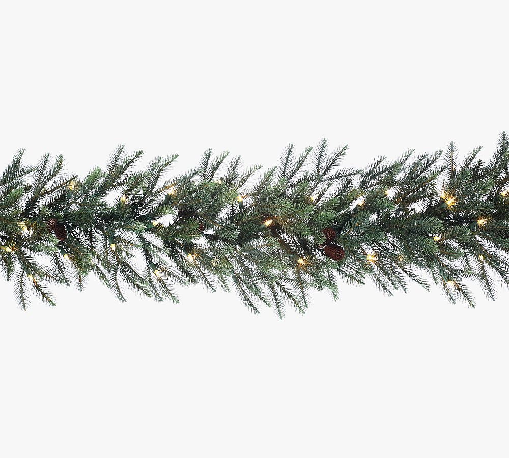 Faux Lit  New England & Pine Garlands with Pinecones - Set of 2 | Pottery Barn (US)