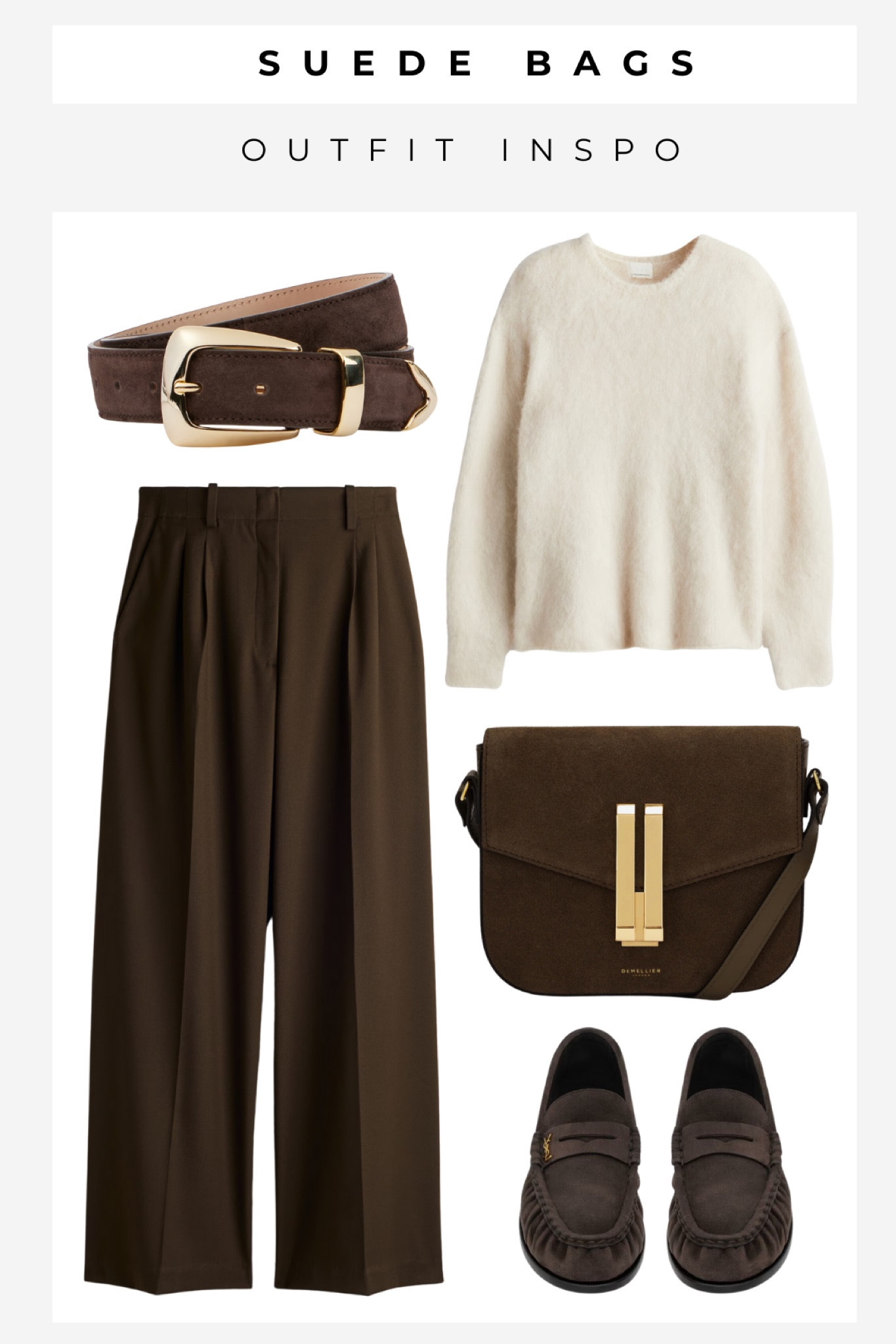A comfortable yet ultra-stylish outfit featuring wide leg chocolate brown trousers, DeMellier vancouver bag and YSL suede loafers. 

#LTKSeasonal #LTKStyleTip #LTKItBag
