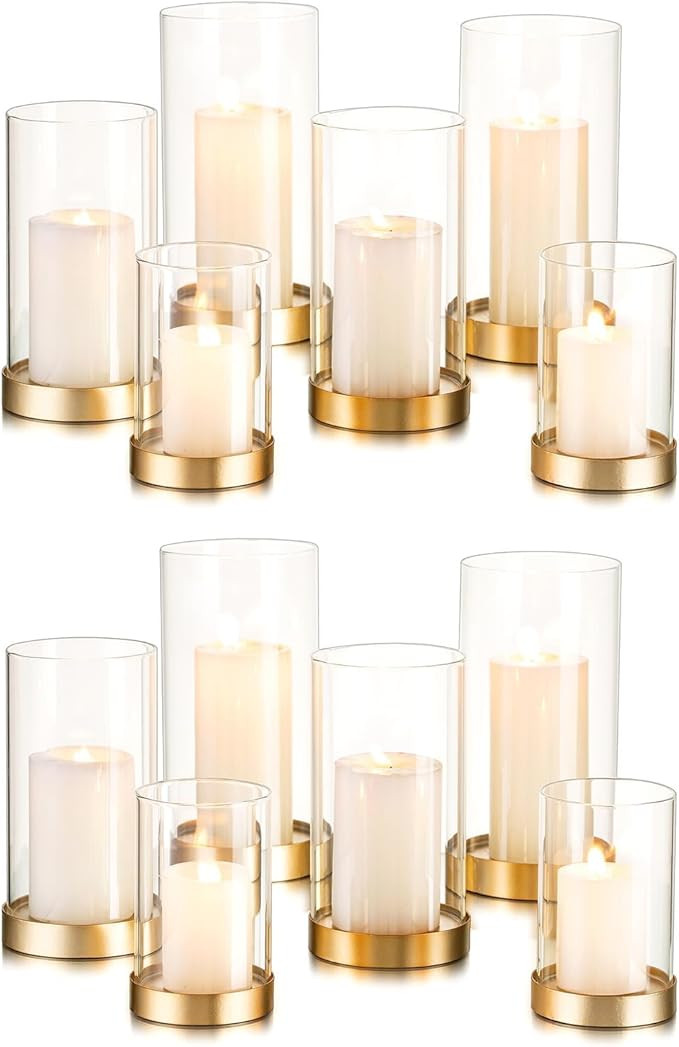 Hewory Hurricane Candle Holder for Pillar Candles: Gold Votive Candle Holders Set of 12, Glass Hu... | Amazon (US)