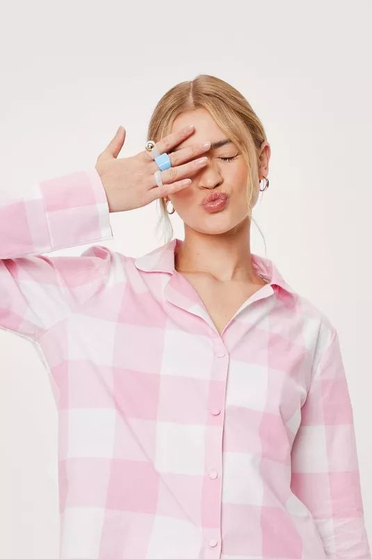 Check Print Pajama Shirt and Shorts Set | Nasty Gal (US)