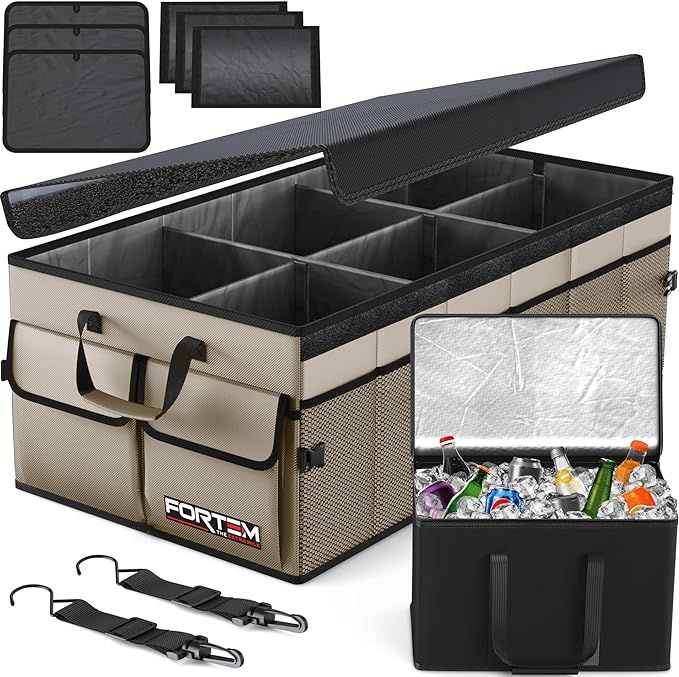 FORTEM Car Trunk Organizer with Cooler, Collapsible Multi Compartment Car Organizer, Foldable SUV... | Amazon (US)