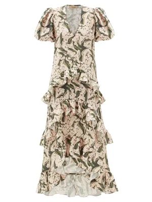 Lily of the Valley-print ruffled linen-blend dress | Matches (US)