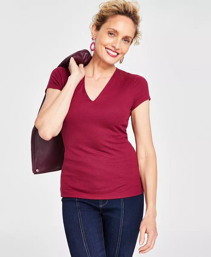 Women's Ribbed V-Neck Top, Created for Macy's | Macy's