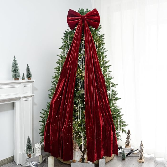 Christmas Tree Topper Bow，67x16 Inch Velvet Extra Large Room Decor Ribbon Bow for Wedding Engag... | Amazon (US)