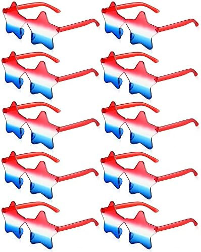 Kanayu 12 Pairs Red White and Blue Star Glasses 4th of July Rimless Sunglasses Pentagram Sunglass... | Amazon (US)