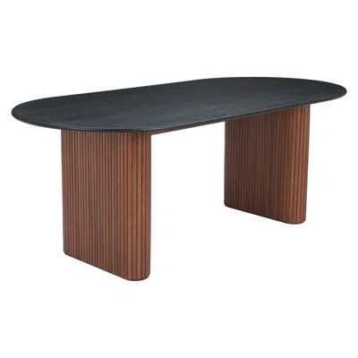 79" Black and Walnut Wood Double Pedestal Base Oval Dining Table | Wayfair North America