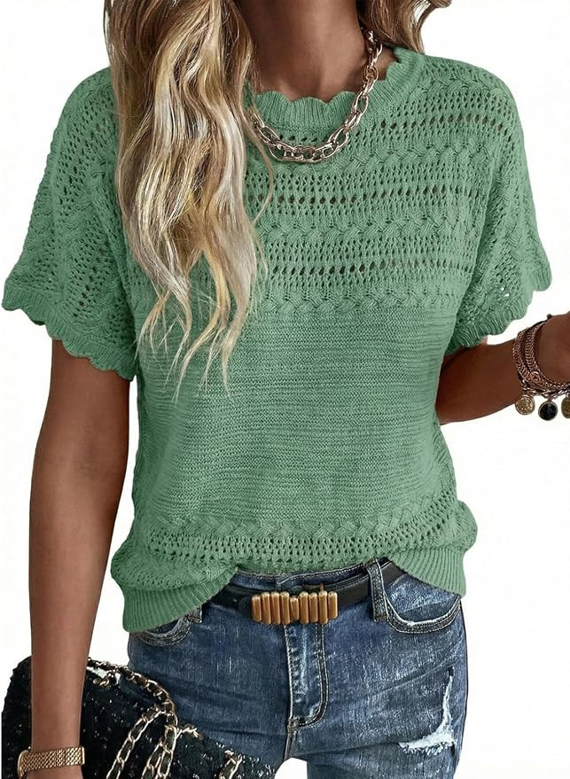Acelitt Womens Short Sleeve Knit Sweater Tops, S-XXL | Amazon (US)