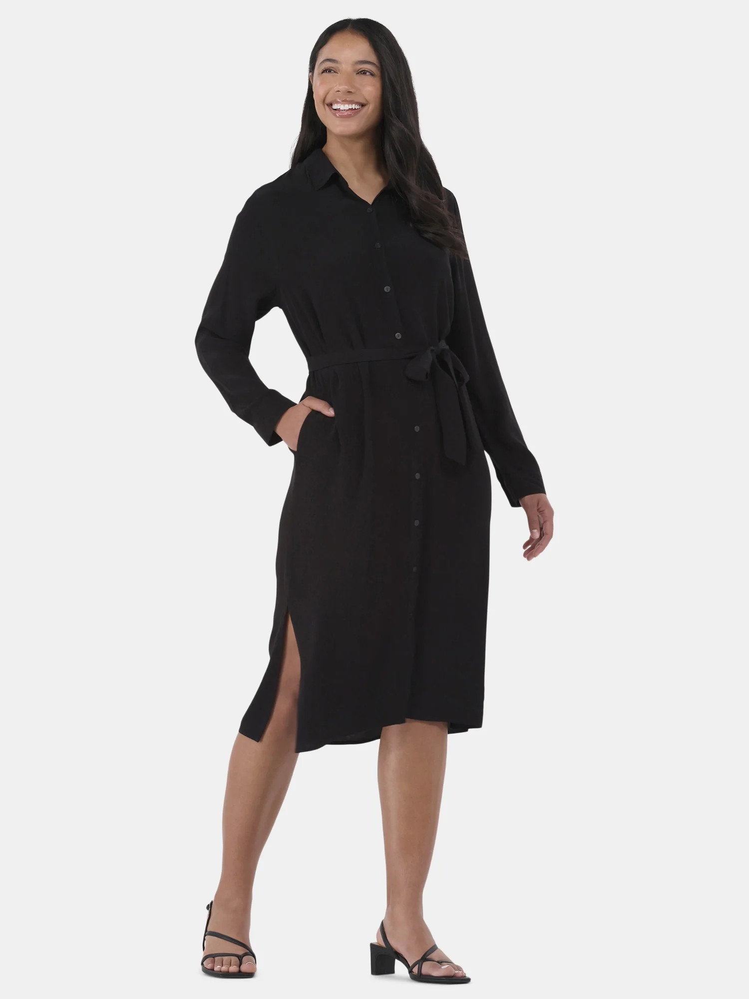 Time and Tru Women’s and Women's Plus Shirt Dress with Long Sleeves, Sizes XS-4X | Walmart (US)