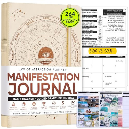 Manifestation Journal - 5 Minute Manifesting & Self Care Journal | 90-Day Undated Daily Planner for Positivity, Affirmations & Gratitude | Guided Mindfulness, Reflection | Vision Board + Stickers | Amazon (UK)