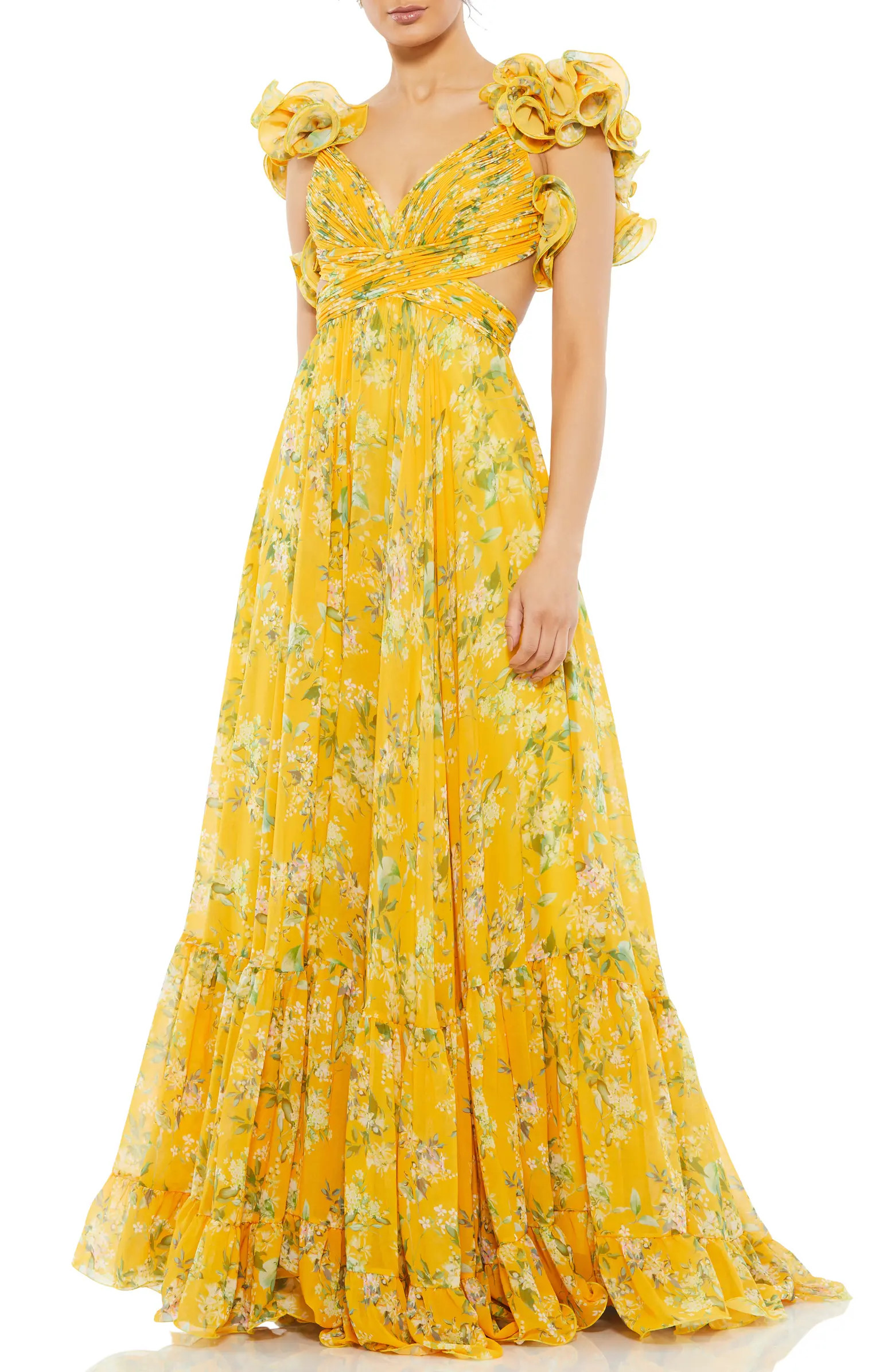 Floral Chiffon Cutout Ballgown | Nordstrom
