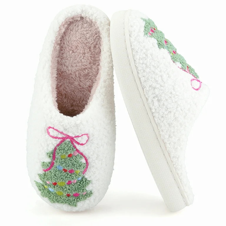 BERANMEY Cute Christmas Slippers for Women & Men Plush Fuzzy Holiday House Slippers Warm Cozy Fam... | Walmart (US)
